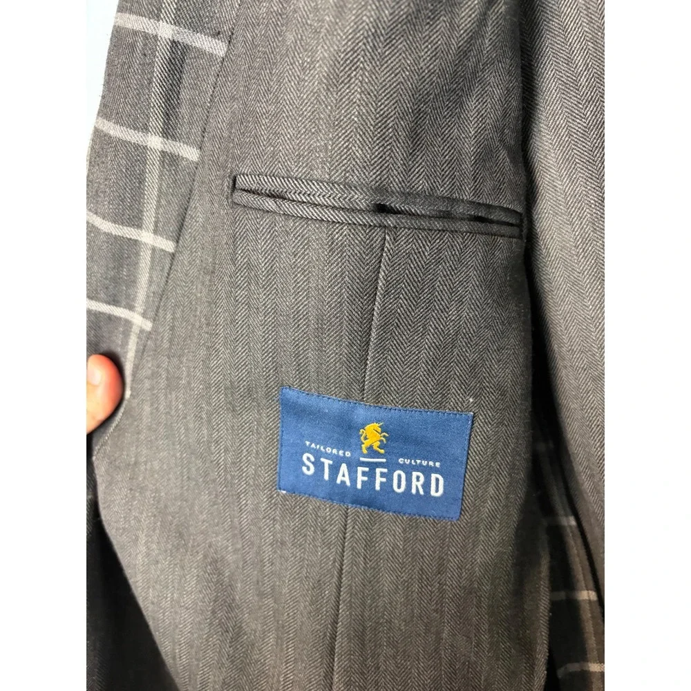 Stafford Signature Mens 46 Reg Classic Fit Unlined Sport Coat Grey Windowpane